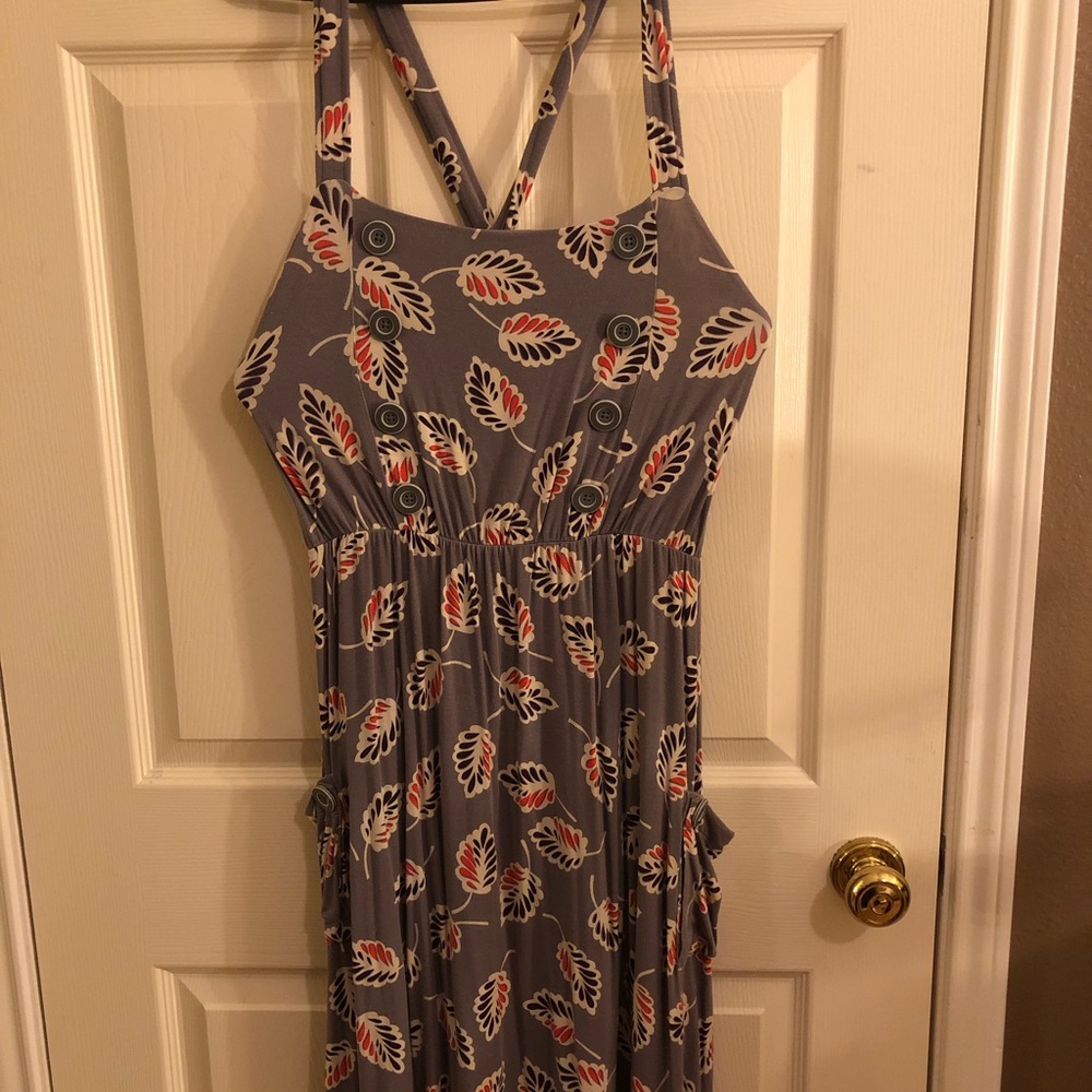 Anthropologie Grey Leaf Crossback Dress